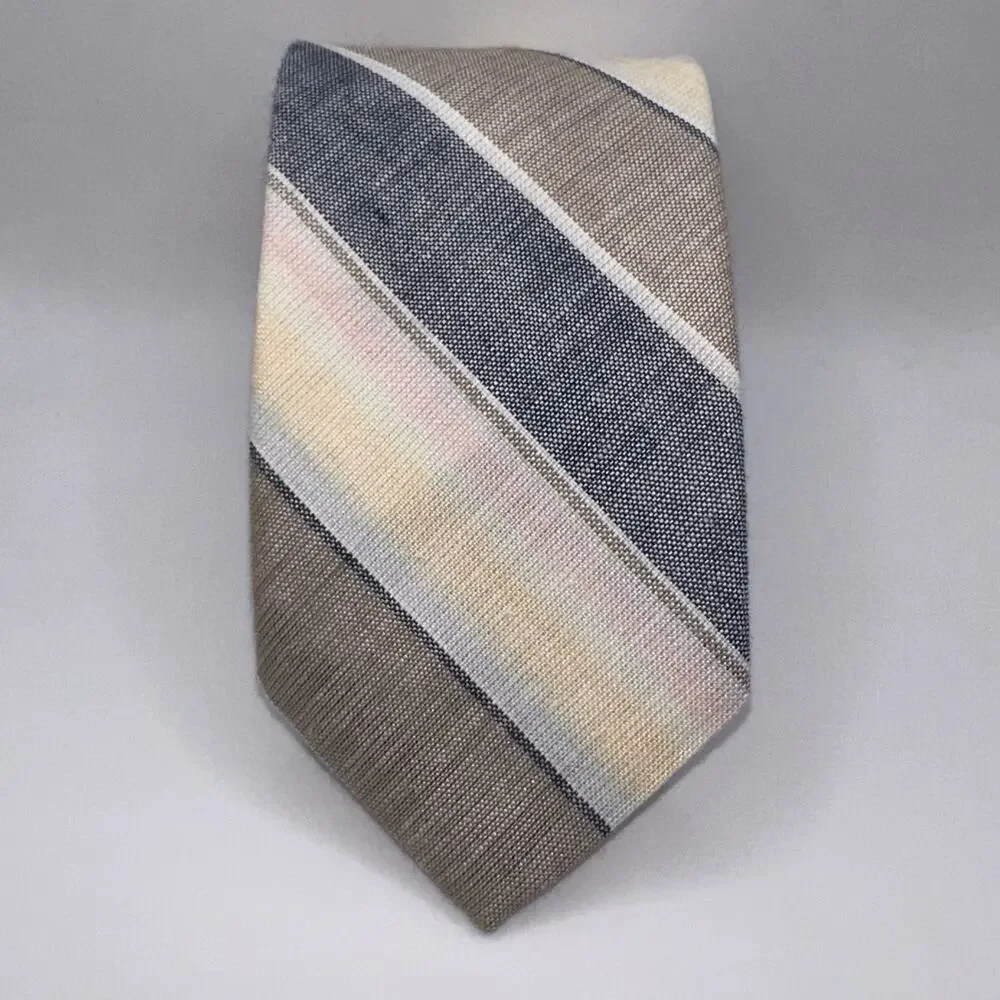 Vintage Etienne Aigner Gray Cream Striped‎ Neck Tie Made in Portugal Silk/Poly
